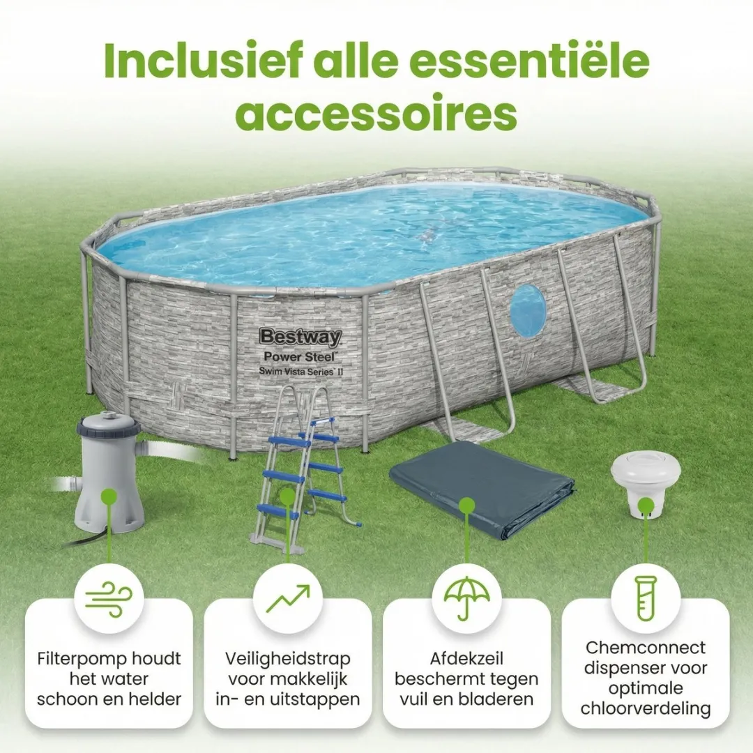 Bestway Ovaal Power Steel Swim Vista Zwembad 7250L - 8-delig