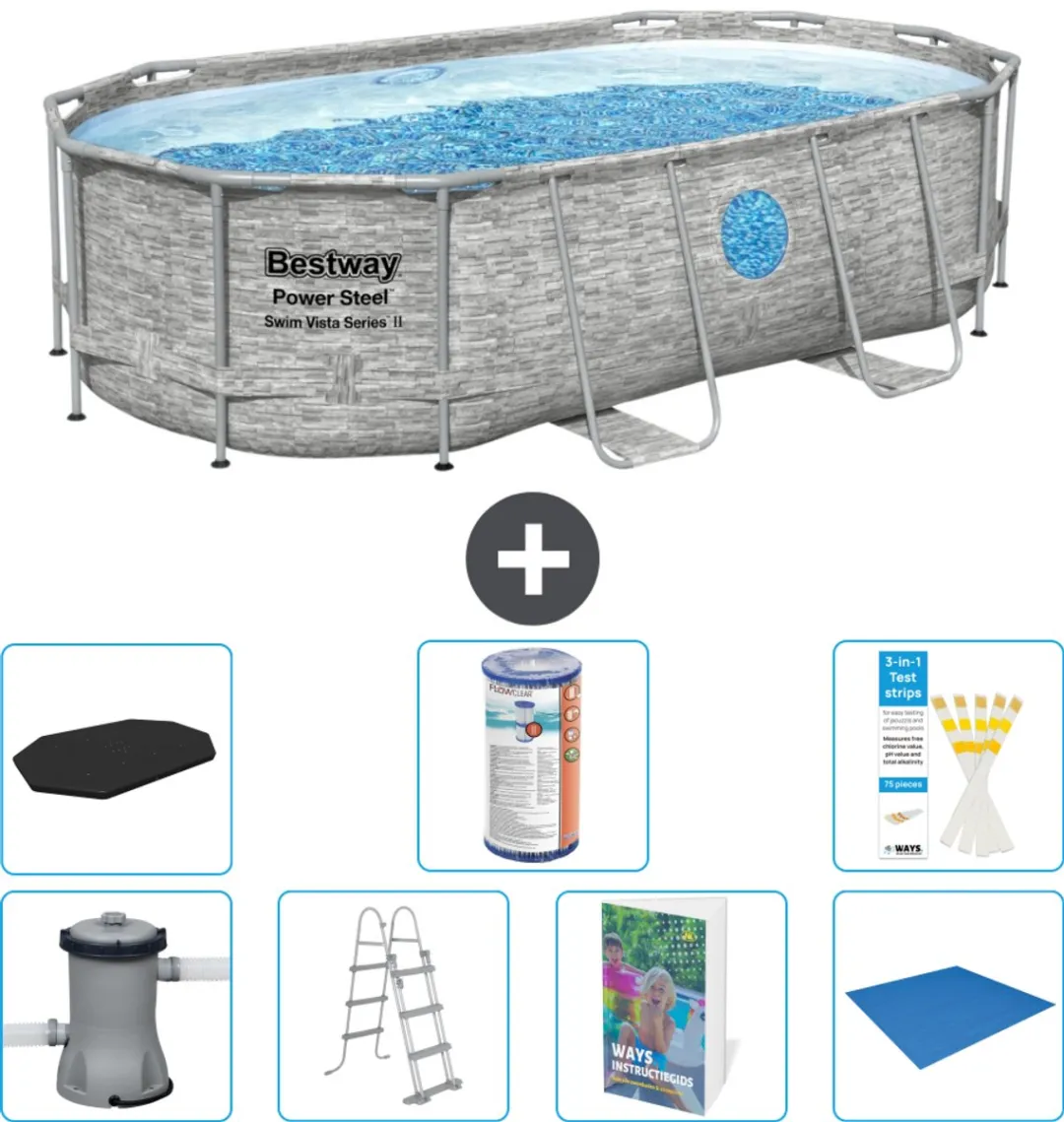Bestway Ovaal Power Steel Swim Vista Zwembad 7250L - 8-delig