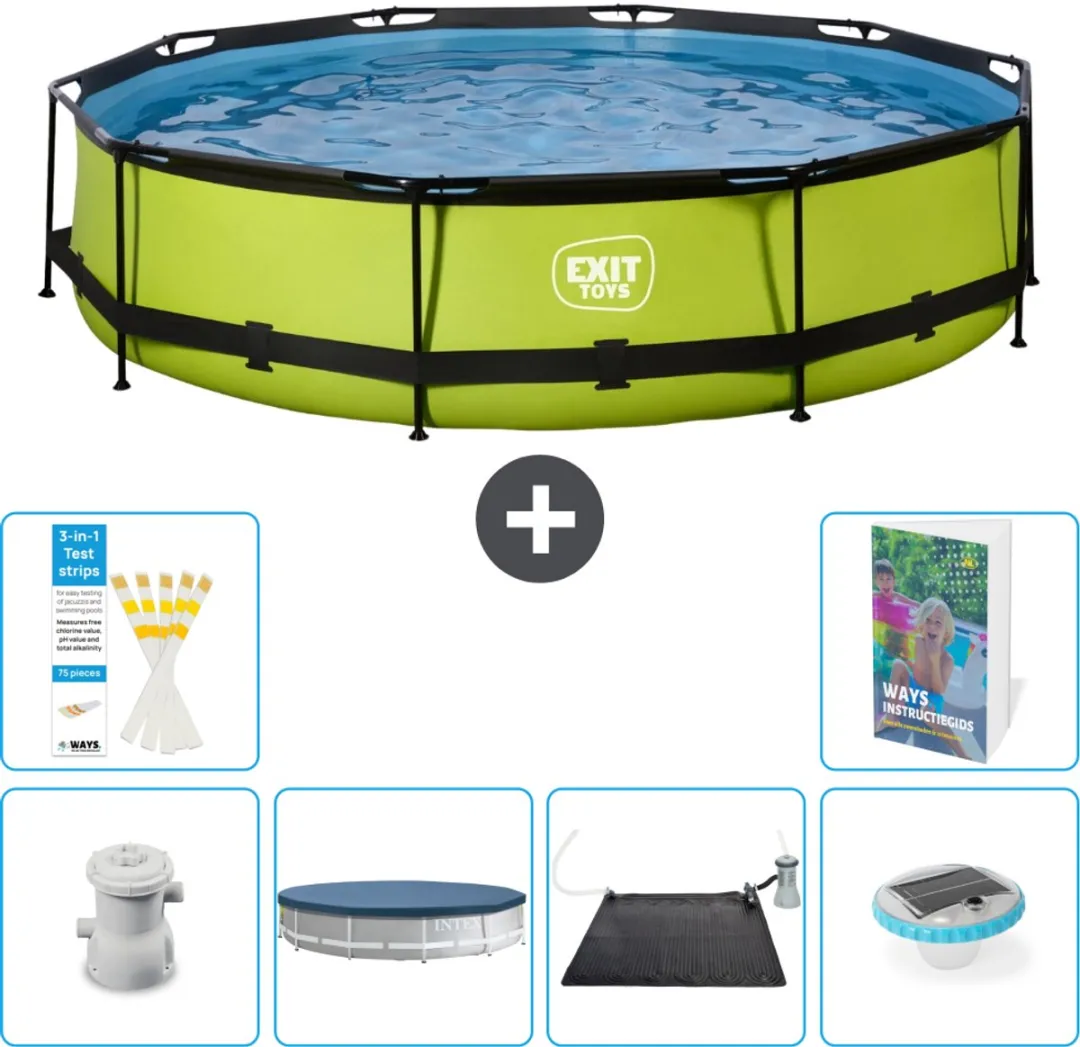EXIT Rond Lime Frame Zwembad - 360 x 76 cm - Inclusief Pomp Afdekzeil - Solar Mat - Verlichting - 7-delig