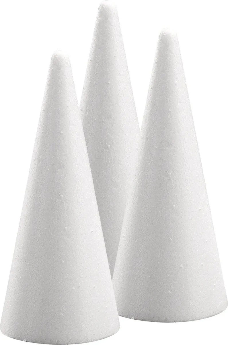 Rayher Piepschuim Spitse Kegel - 3 Stuks - Wit - H21cm