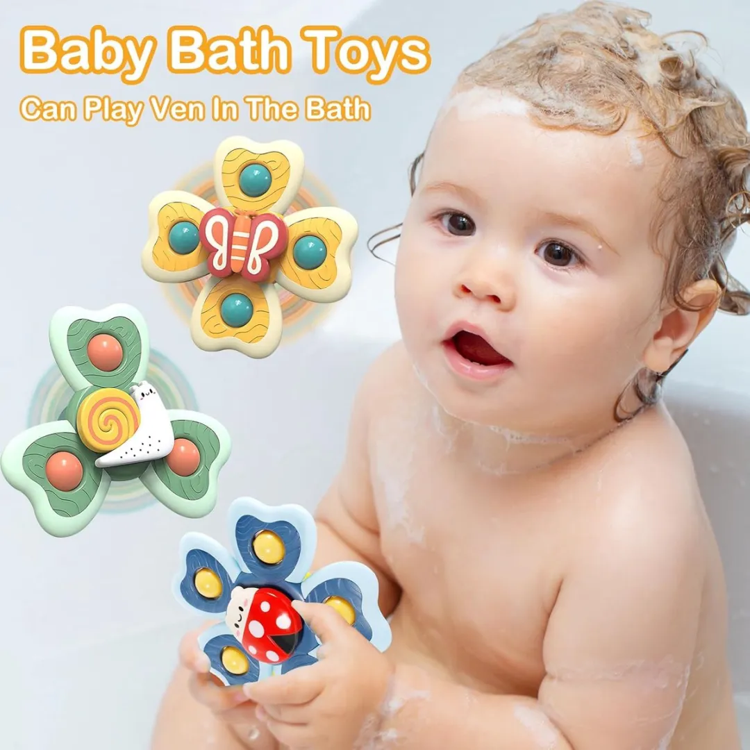 EverToys Zuignap Spinners - 4x stuks - Motoriek speelgoed Baby - Badeendjes - Badboekje - Kinderstoel Speeltje - Badspeeltjes- Fidget Spinner - Badspeelgoed - Badspinners - Vlinders