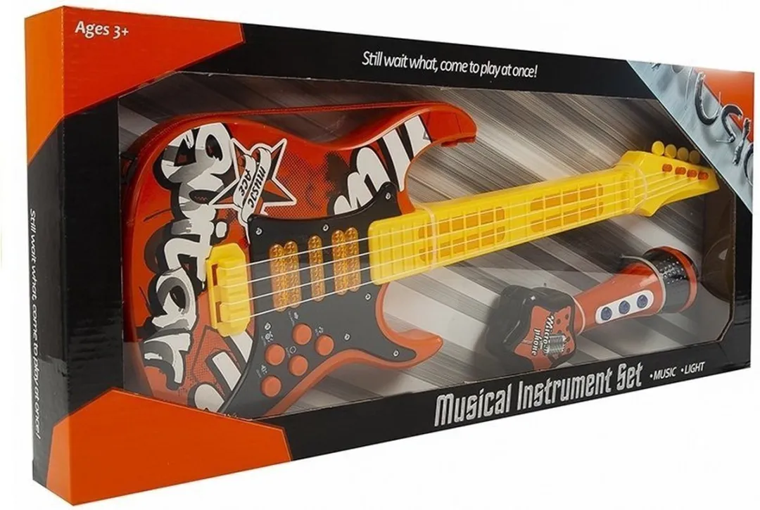 Lean Toys Elektrische Gitaar met Microfoon - 57cm - Rood/Geel