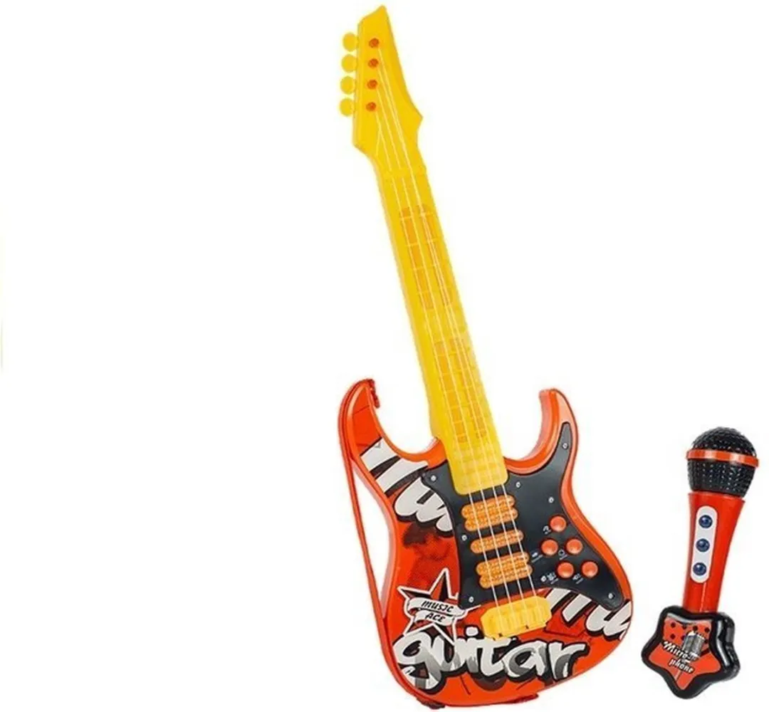 Lean Toys Elektrische Gitaar met Microfoon - 57cm - Rood/Geel