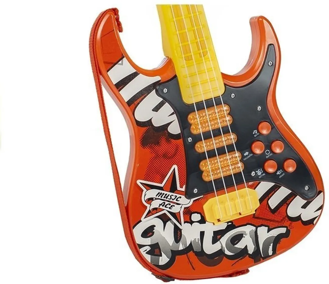 Lean Toys Elektrische Gitaar met Microfoon - 57cm - Rood/Geel