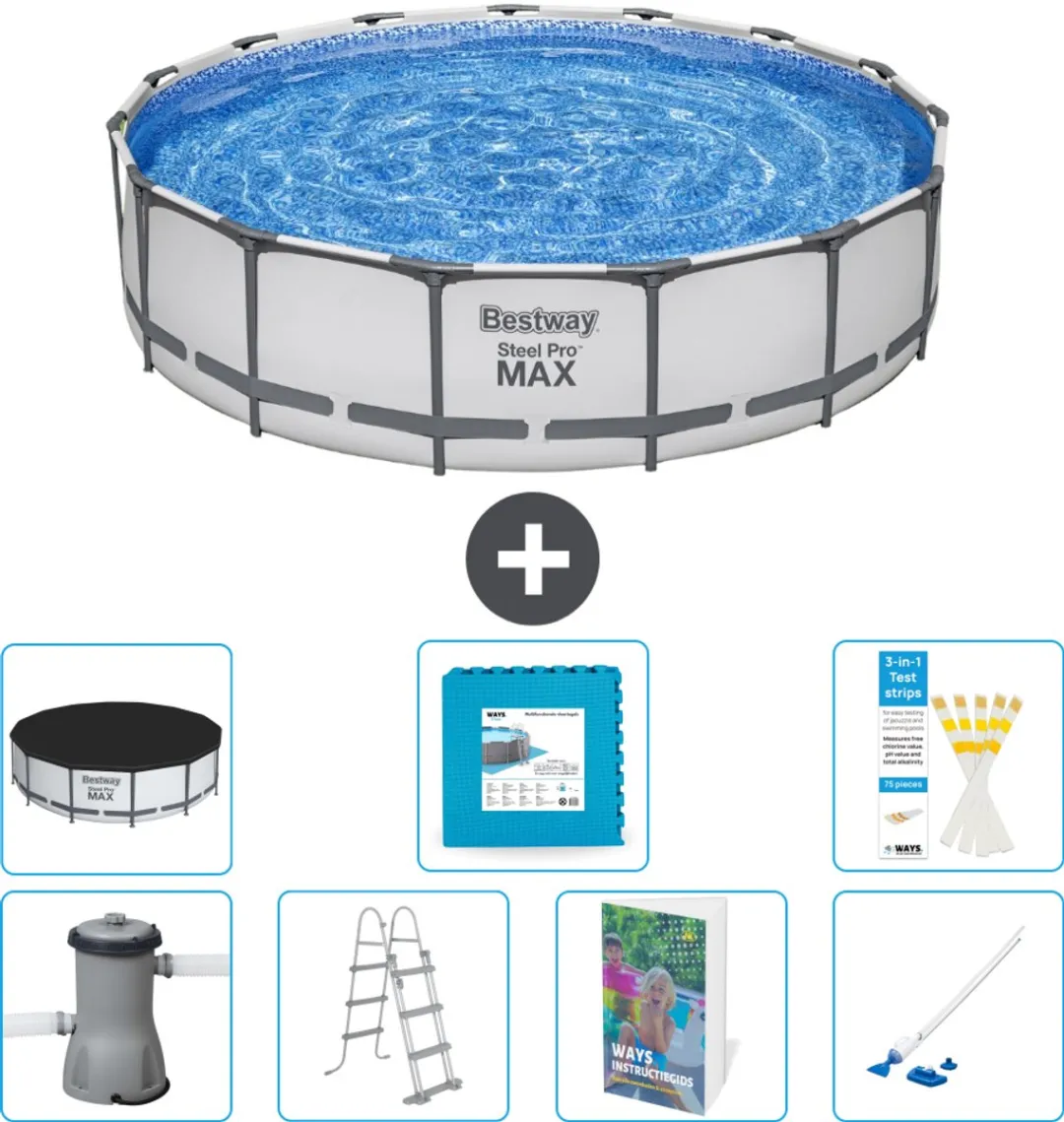 Bestway Steel Pro MAX Zwembad 457x107cm - Grijs - 8-delig