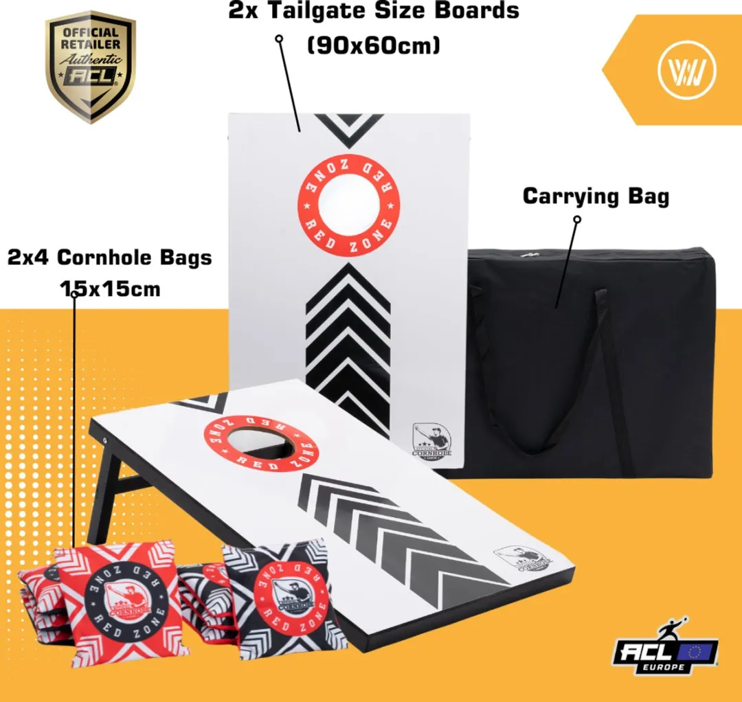 Wicked Wood Games Cornhole Set Red Zone 90x60cm - 2 Boards + 8 Zakjes + Tas