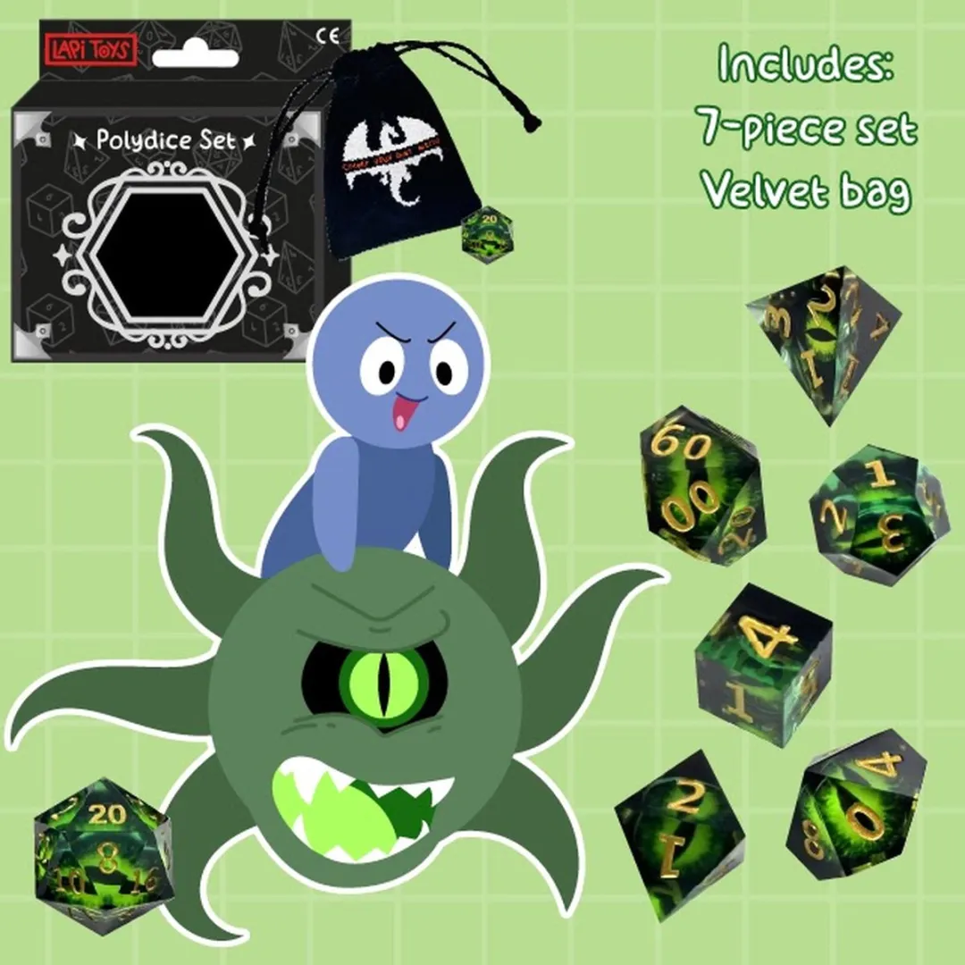 Lapi Toys DnD Dice Set 7-delig - Transparant/Groen