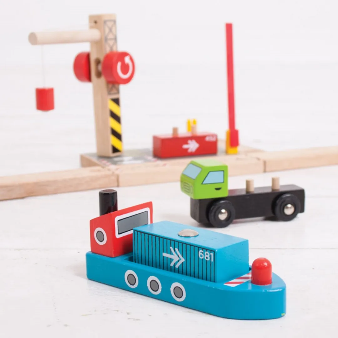 BIGJIGS Houten Container Scheepswerf BJT254 - Rood