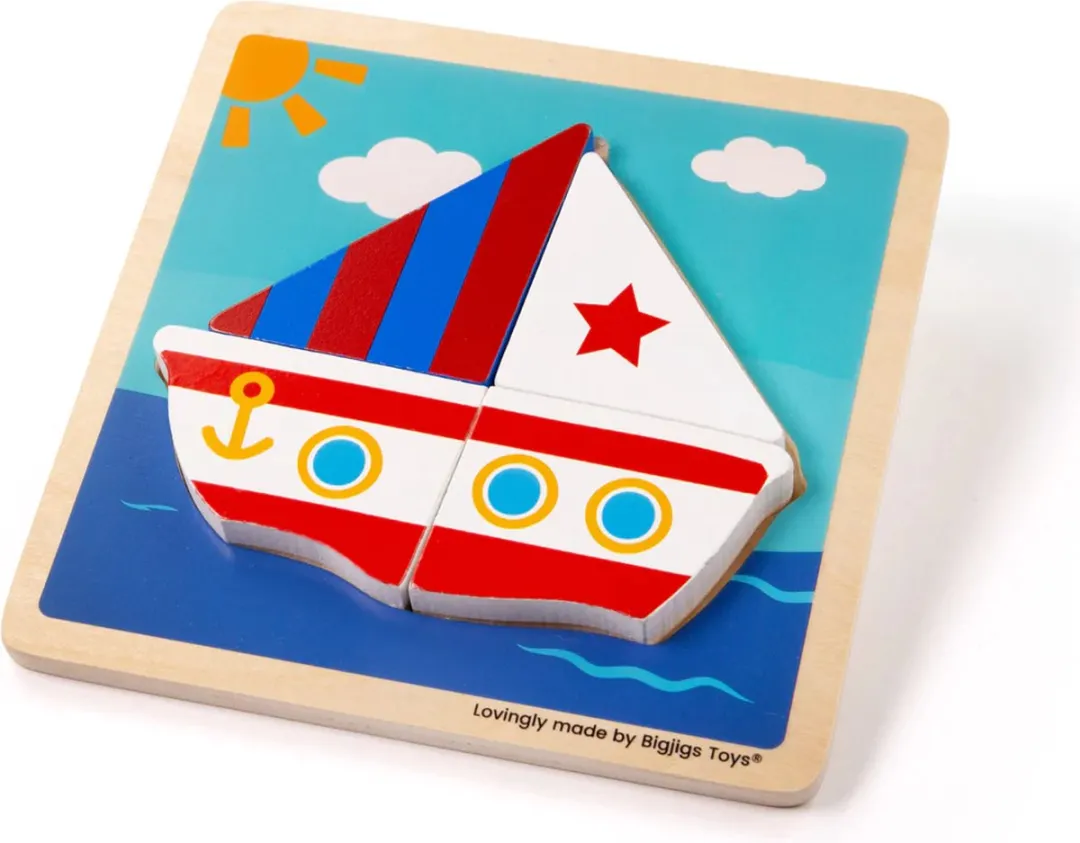 BIGJIGS Houten Boot Puzzel - Multicolor
