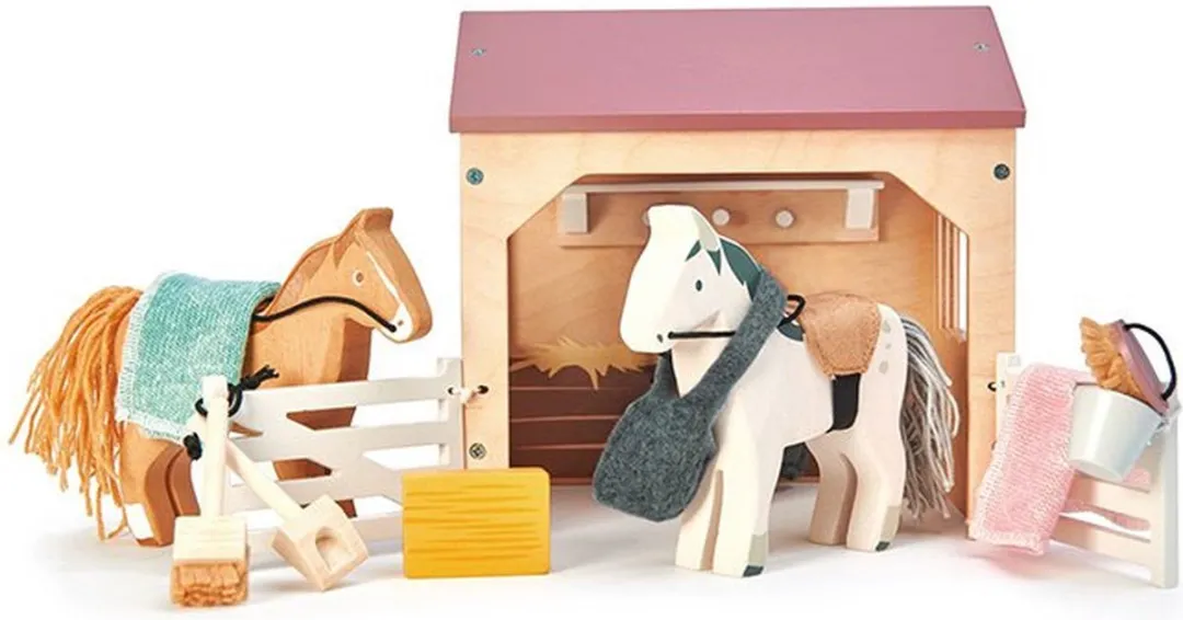 Tender Leaf Toys Huisdierenset Stal met 2 Pony's - Multi