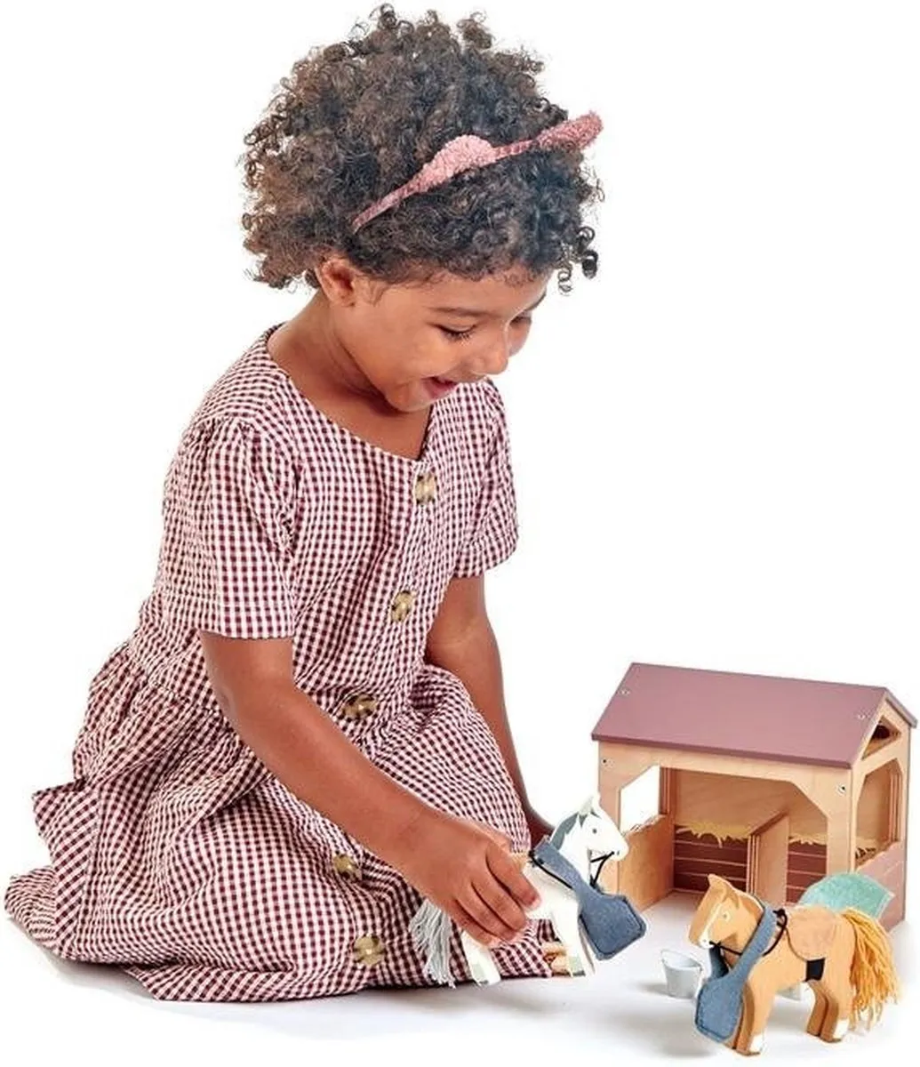 Tender Leaf Toys Huisdierenset Stal met 2 Pony's - Multi