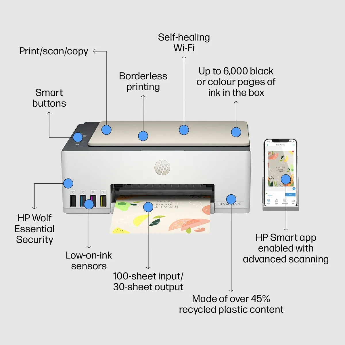 HP Smart Tank 5107 All-in-One Printer - Beige - afbeelding 6 van 6