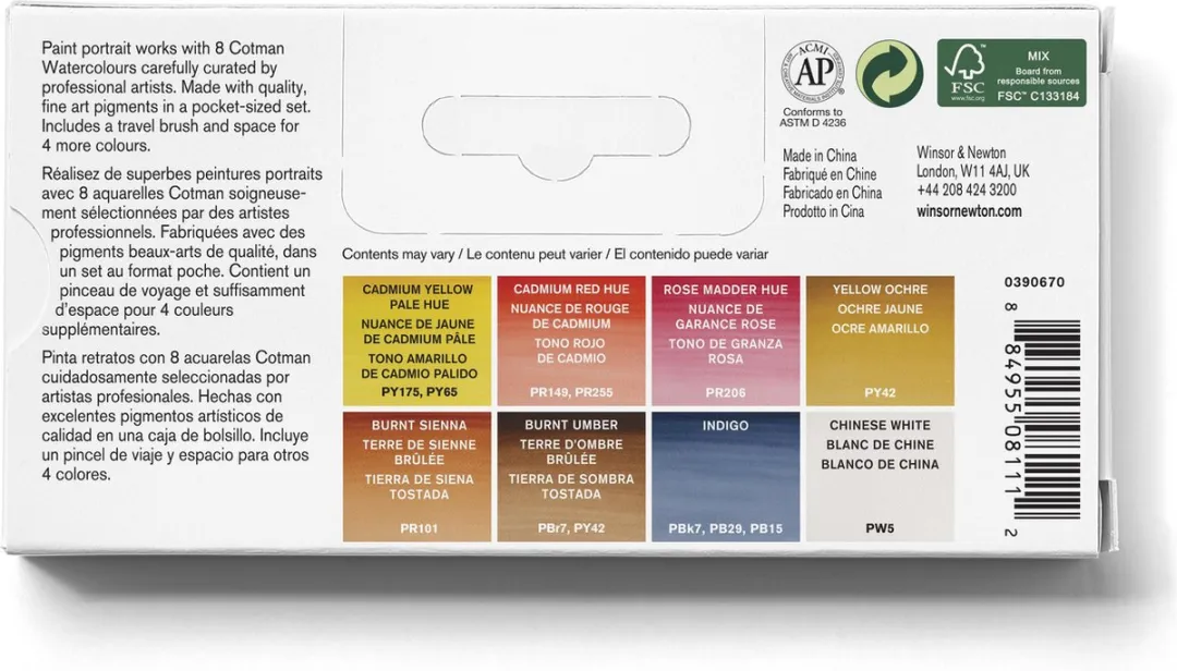 Winsor & Newton Cotman Portrait Pocket Aquarelverfset - 8 Halve Napjes