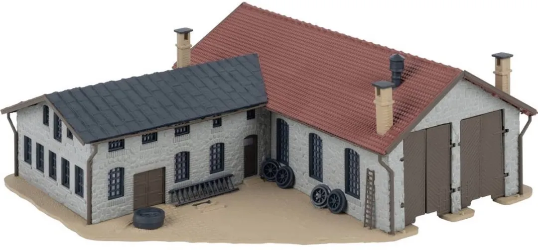 Faller 222106 N Tweepermanente Locomotiefloods met Werkplaats