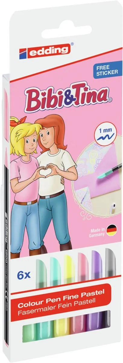 edding 1200 Bibi & Tina Kogelpuntstiften - 6 Kleuren - Meerkleurig - afbeelding 6 van 6