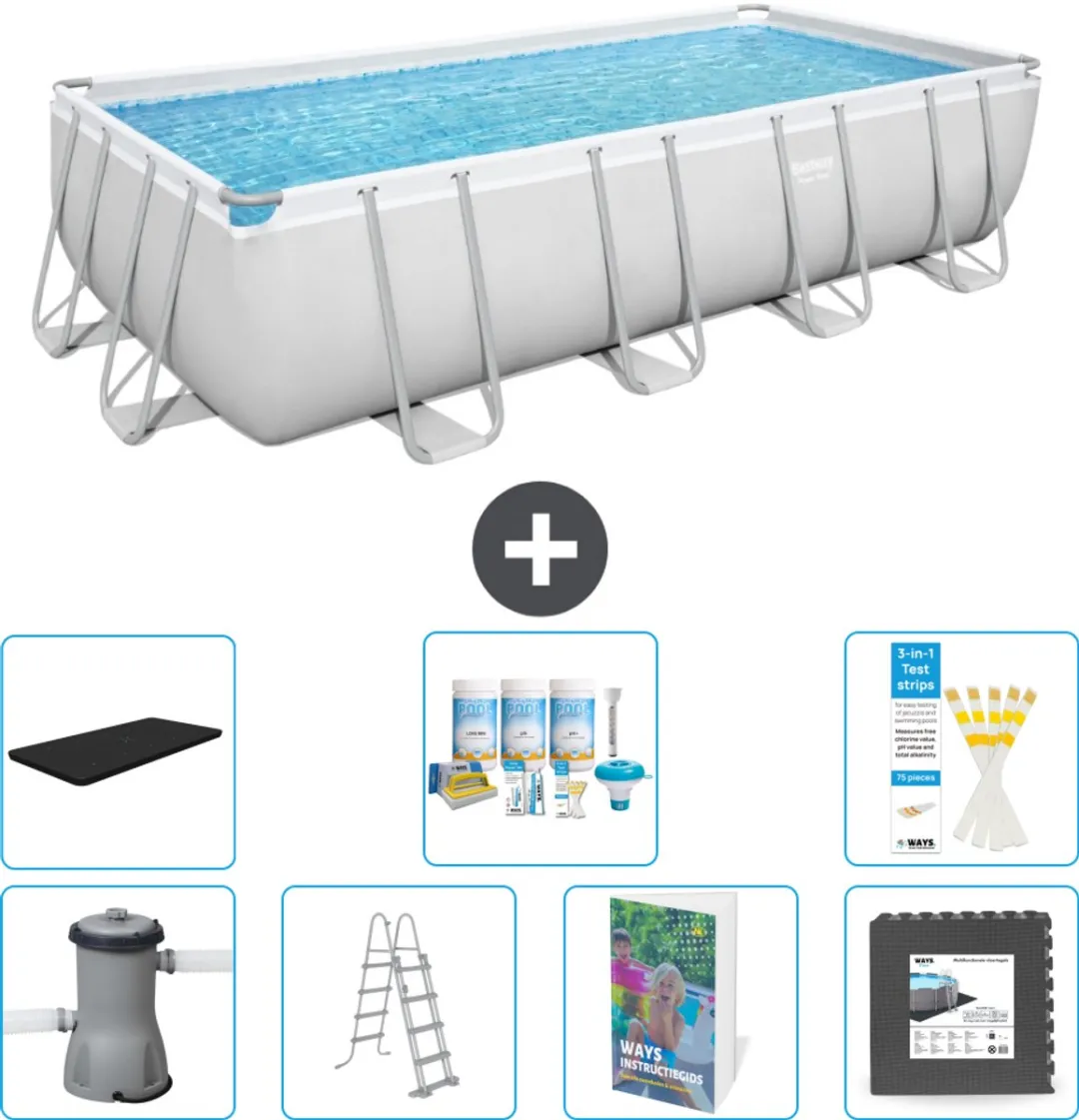 Bestway Power Steel Zwembad 488x244cm - 11.532L Grijs - 8-delig