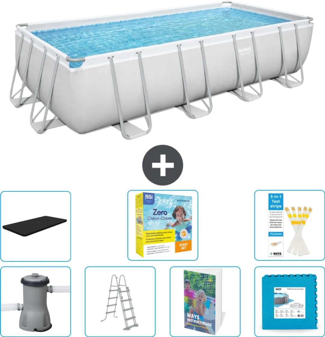 Bestway Power Steel Zwembad 488x244cm - 11.532L Grijs - 8-delig