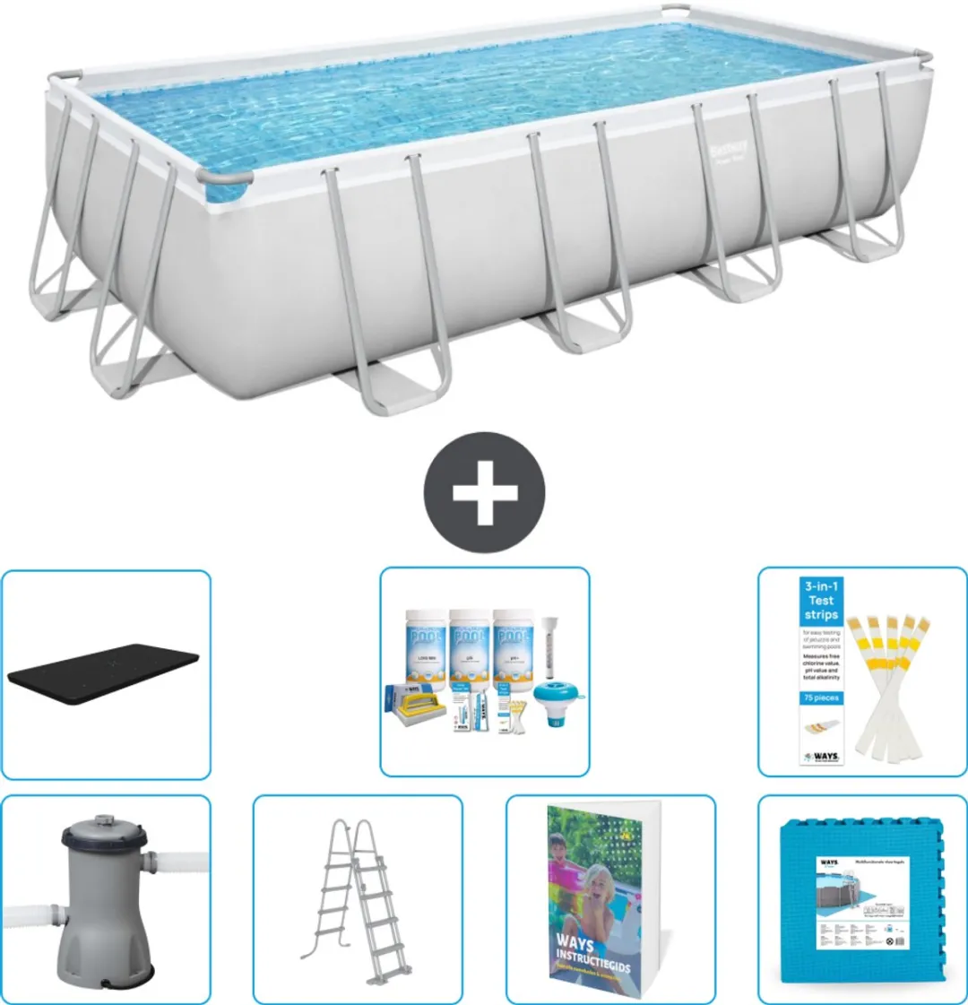 Bestway Power Steel Zwembad 488x244cm - 11.532L Grijs - 8-delig