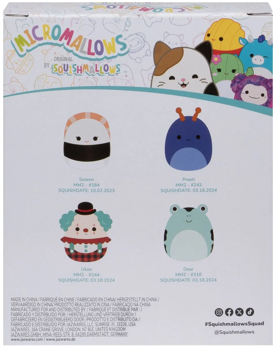 Squishmallows Micromallows Original Pluche Knuffel - 4-delig 6cm - Multicolor