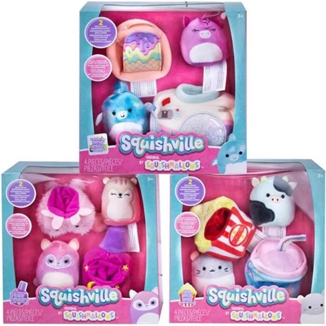Movie Marathon Squishville Squishmallows Pluche Knuffel (4 delig) 20 cm - Squishy Kawaii Knuffels Kussen - Speelgoed voor Kinderen Jongens Meisjes
