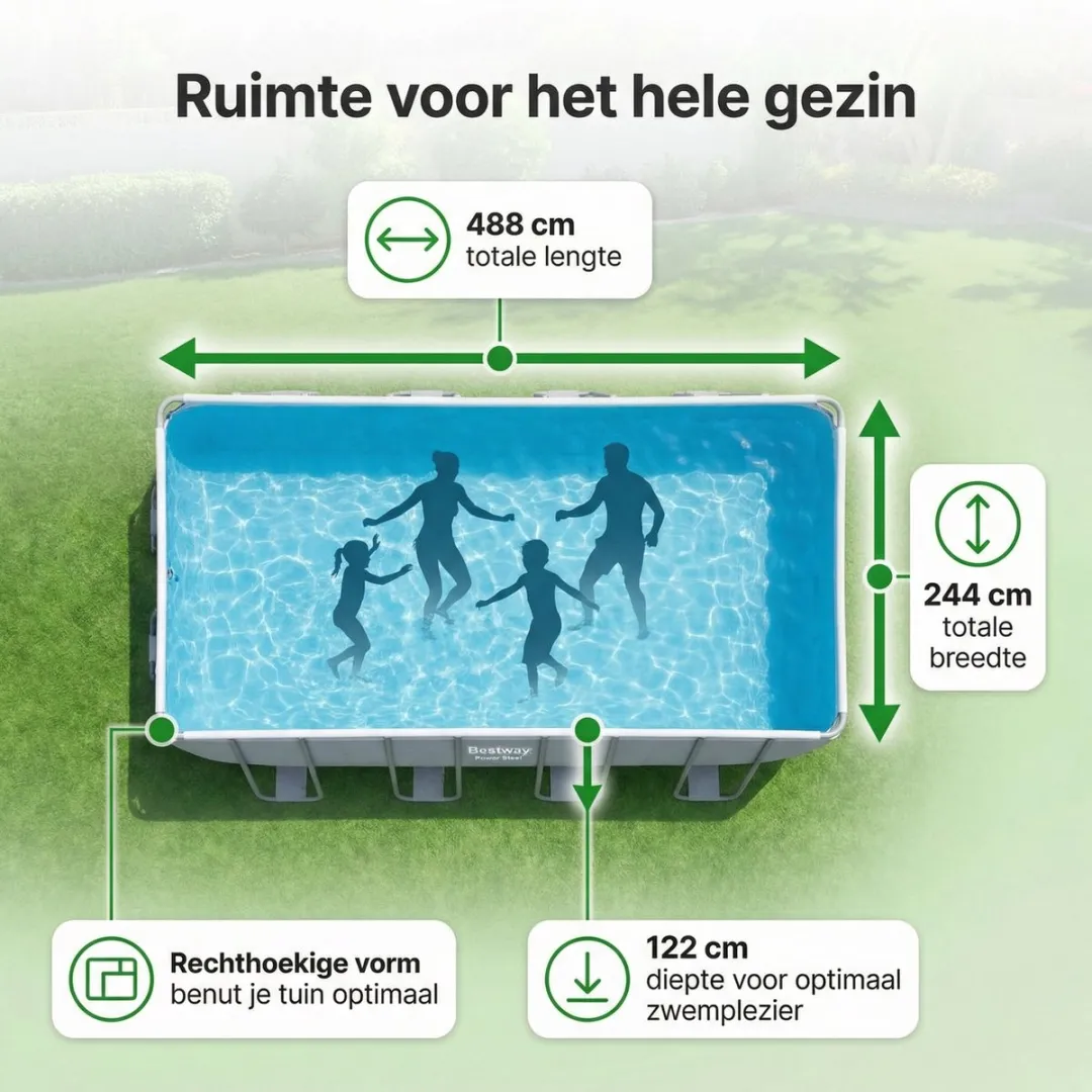 Bestway Power Steel Zwembad 488x244x122cm - 11.532L Grijs - 8-delig