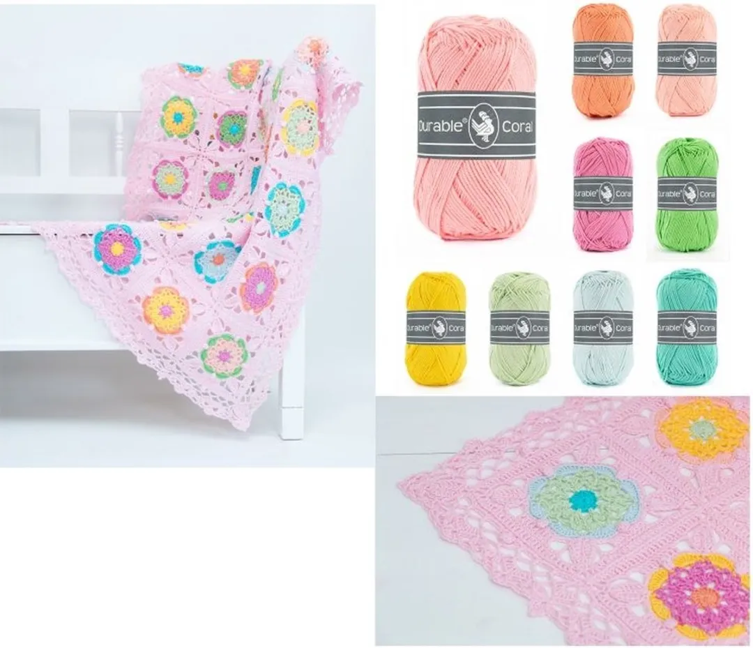Durable Haakpakket Coaster Square Deken Roze