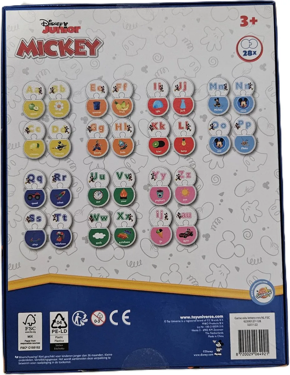 Toy Universe Disney Junior Mickey Letterpuzzel - 28 Kaartjes - Multi