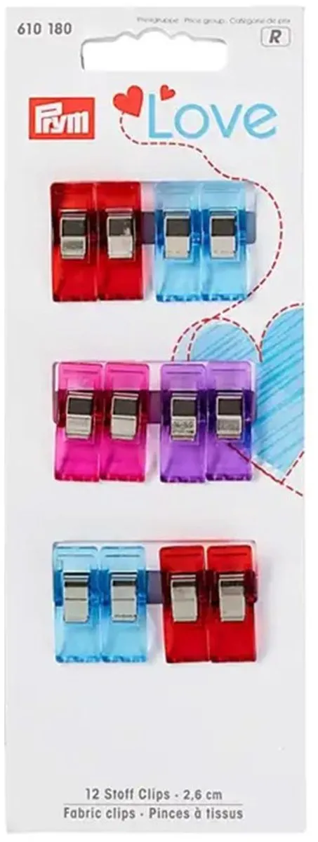Prym Love Stofclips - 12 Stuks - Rood/Blauw/Paars/Roz