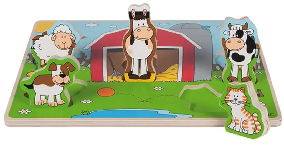 Beleduc Funny Friends Farm Vormenpuzzel - 5 Stuks - Multicolor
