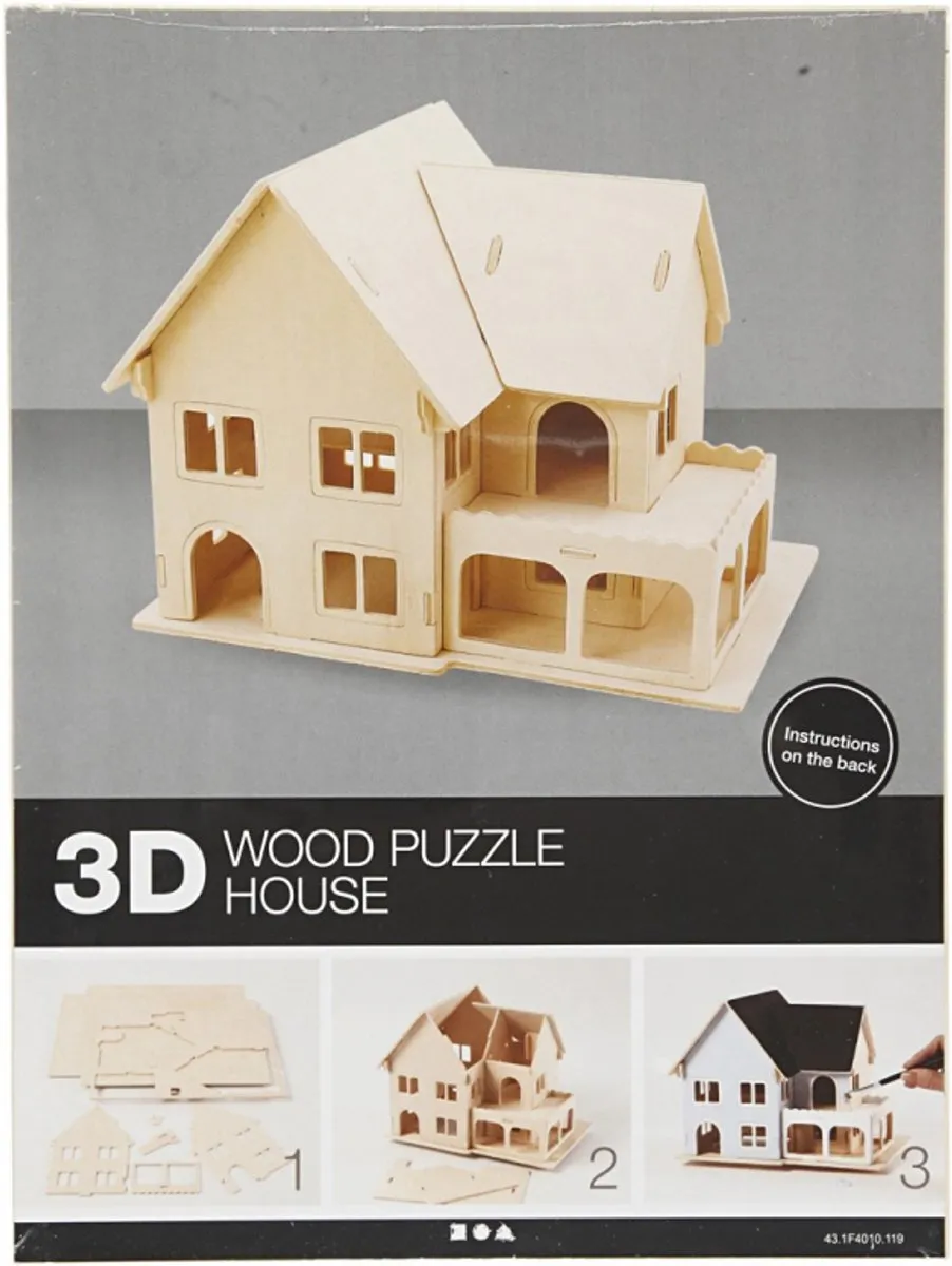 Creativ Company Houten Constructie Set Huis 22,5x16x17,5cm - Lichtbruin