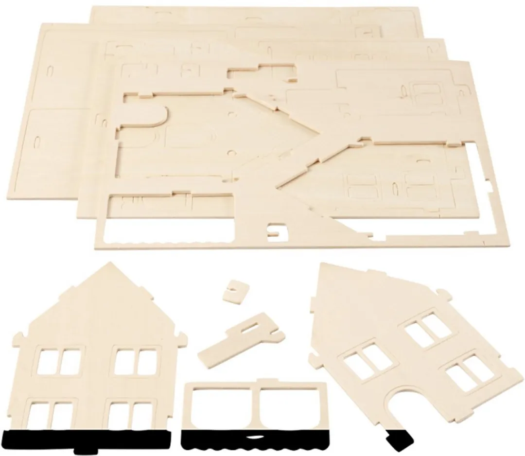 Creativ Company Houten Constructie Set Huis 22,5x16x17,5cm - Lichtbruin