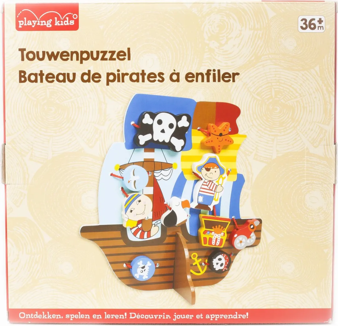 Playing Kids Piraten Touwenpuzzel 12 Stuks - Blauw/Bruin