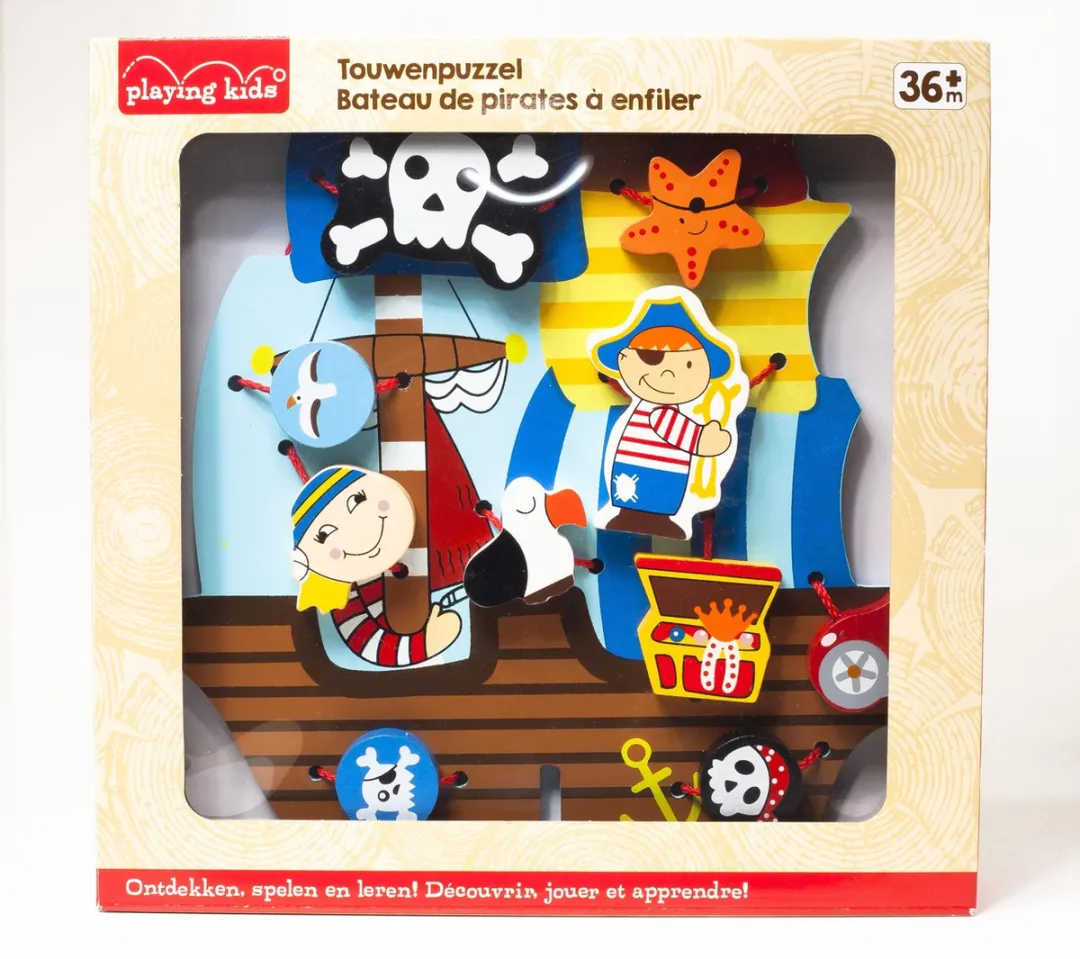 Playing Kids Piraten Touwenpuzzel 12 Stuks - Blauw/Bruin
