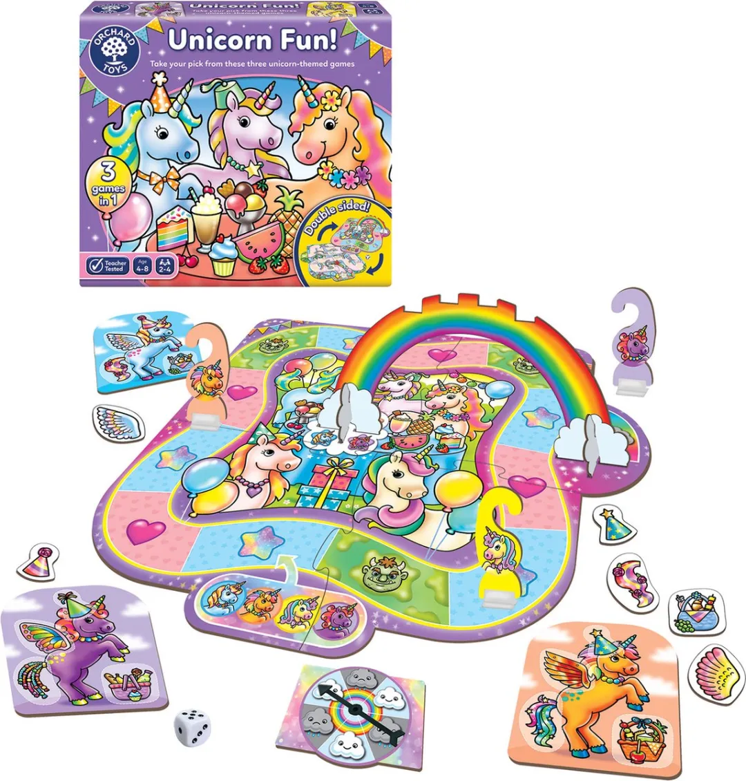 Orchard Toys Unicorn Fun Game 3-in-1 - Eenhoorn Bordspel - 4+ jaar - afbeelding 6 van 6