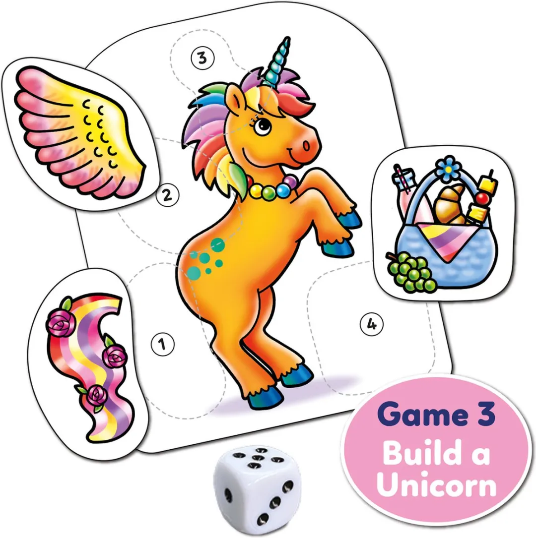 Orchard Toys Unicorn Fun Game 3-in-1 - Eenhoorn Bordspel - 4+ jaar