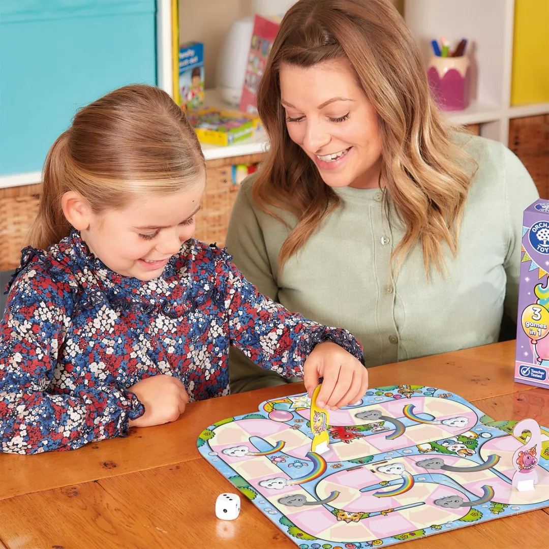 Orchard Toys Unicorn Fun Game 3-in-1 - Eenhoorn Bordspel - 4+ jaar