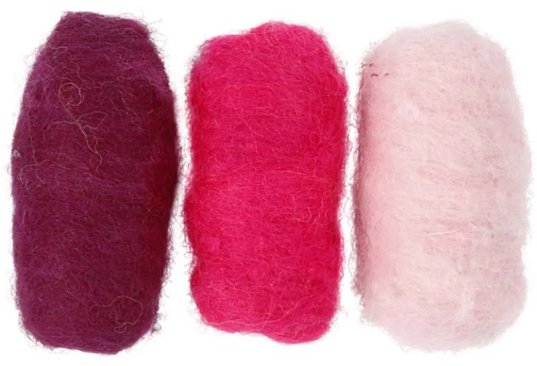 Creativ Company Gekaarde Wol Set 3x10g Roze Harmonie