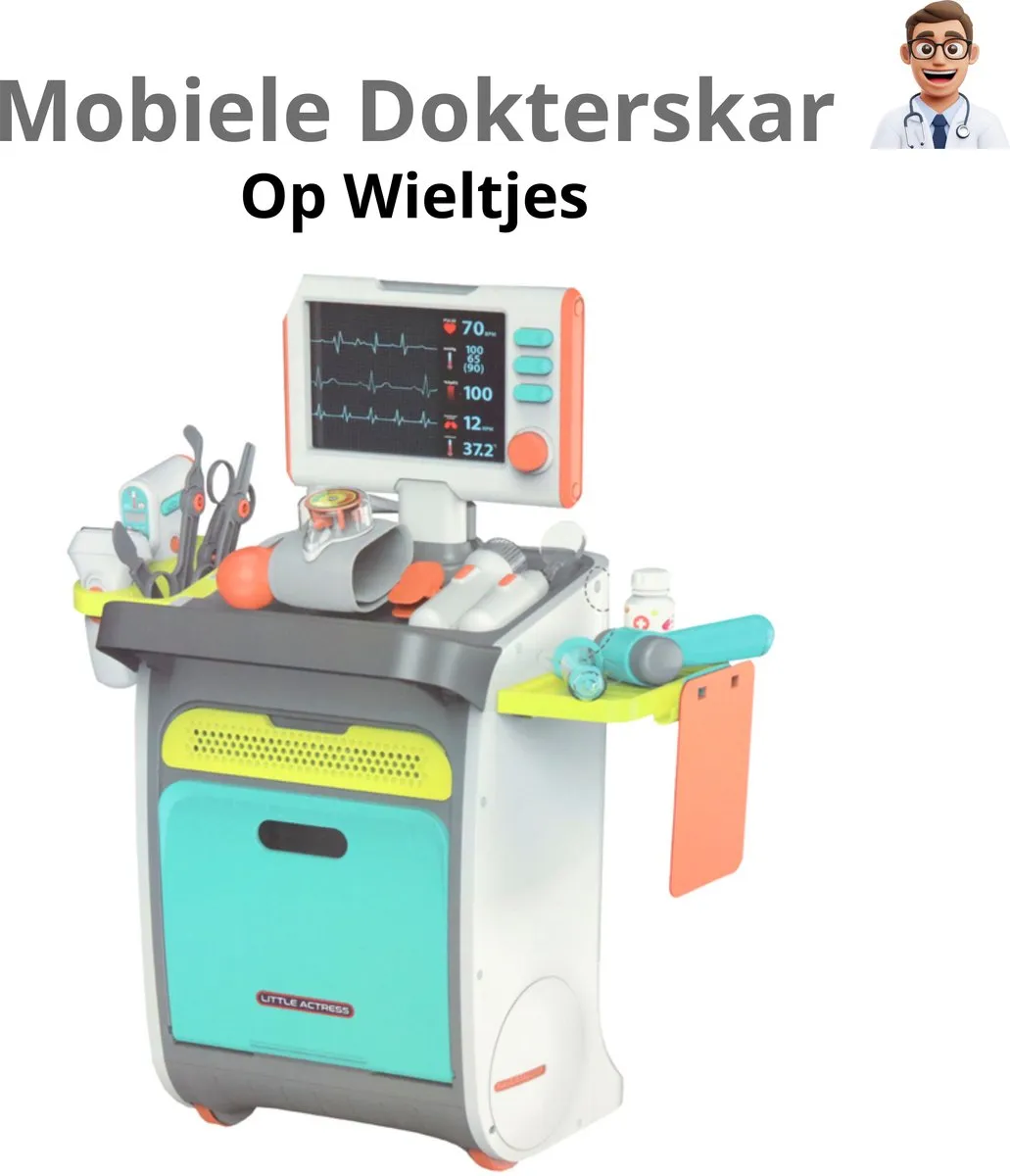 LEAN Toys Dokterset 30-delig - Interactieve kar met ECG/Röntgen - Blauw
