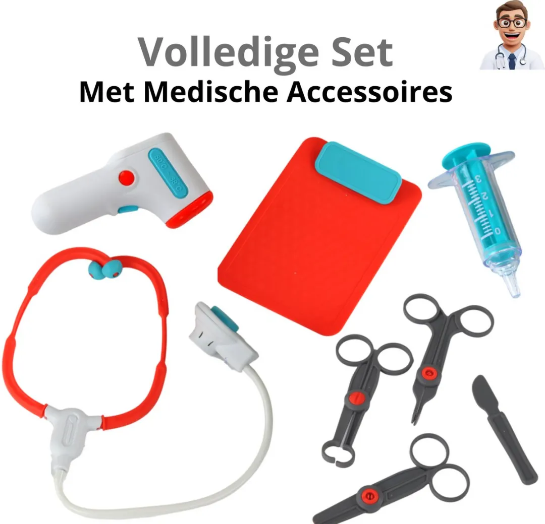 LEAN Toys Dokterset 30-delig - Interactieve kar met ECG/Röntgen - Blauw