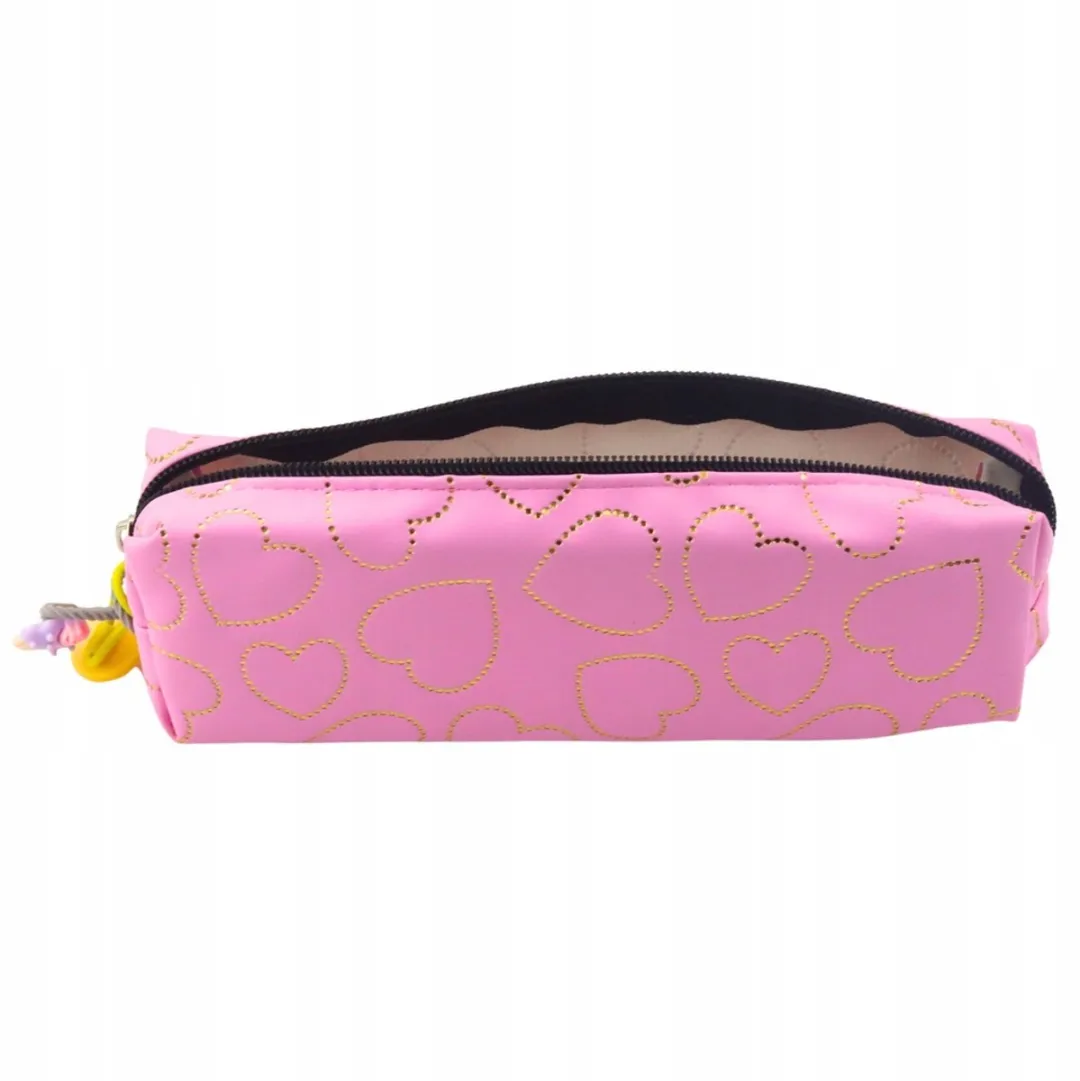 Lean Toys Etui Roze Gouden Hartjes 20x6,5cm