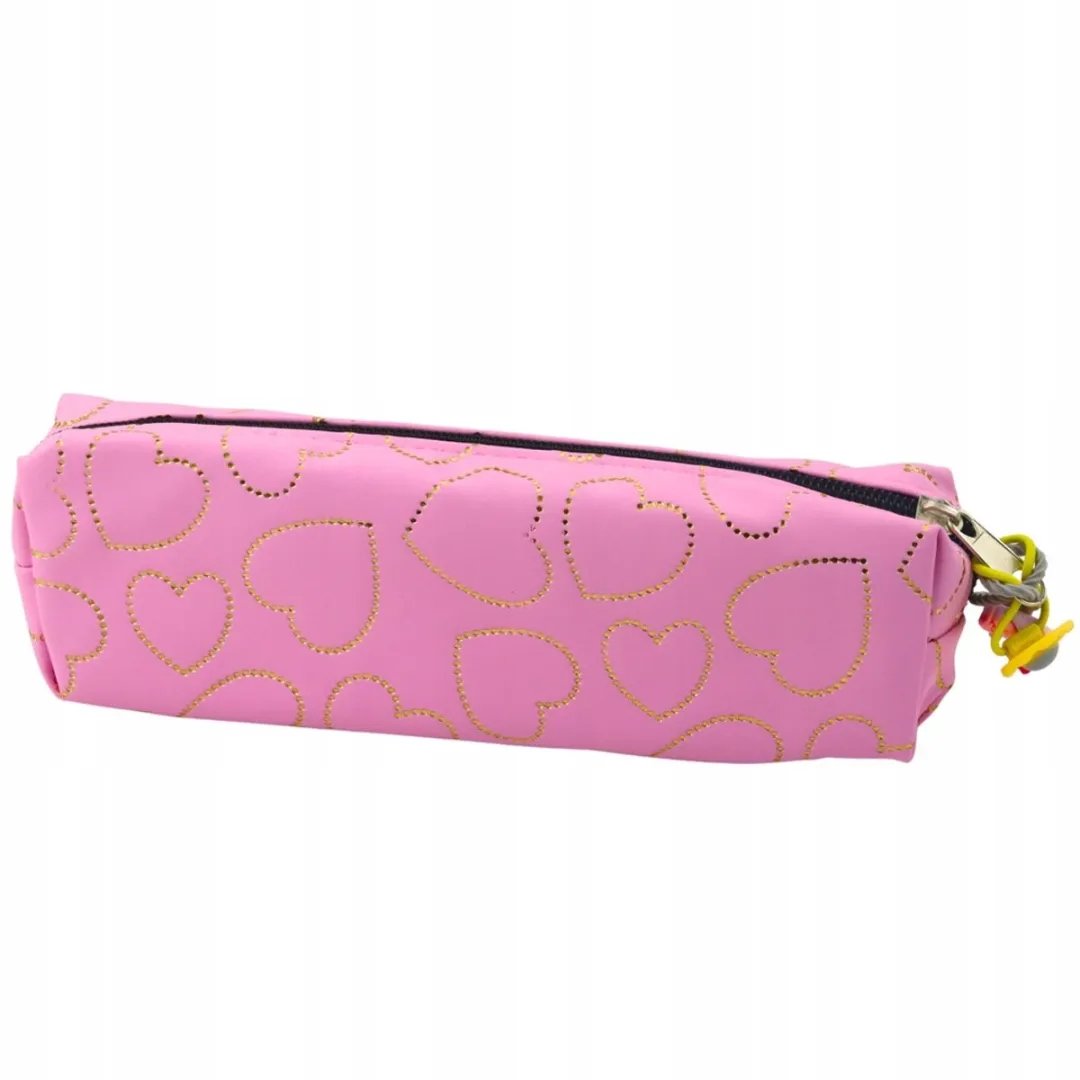 Lean Toys Etui Roze Gouden Hartjes 20x6,5cm