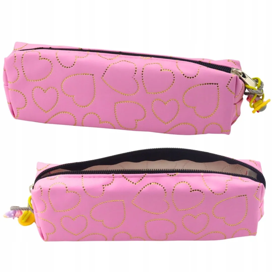 Lean Toys Etui Roze Gouden Hartjes 20x6,5cm