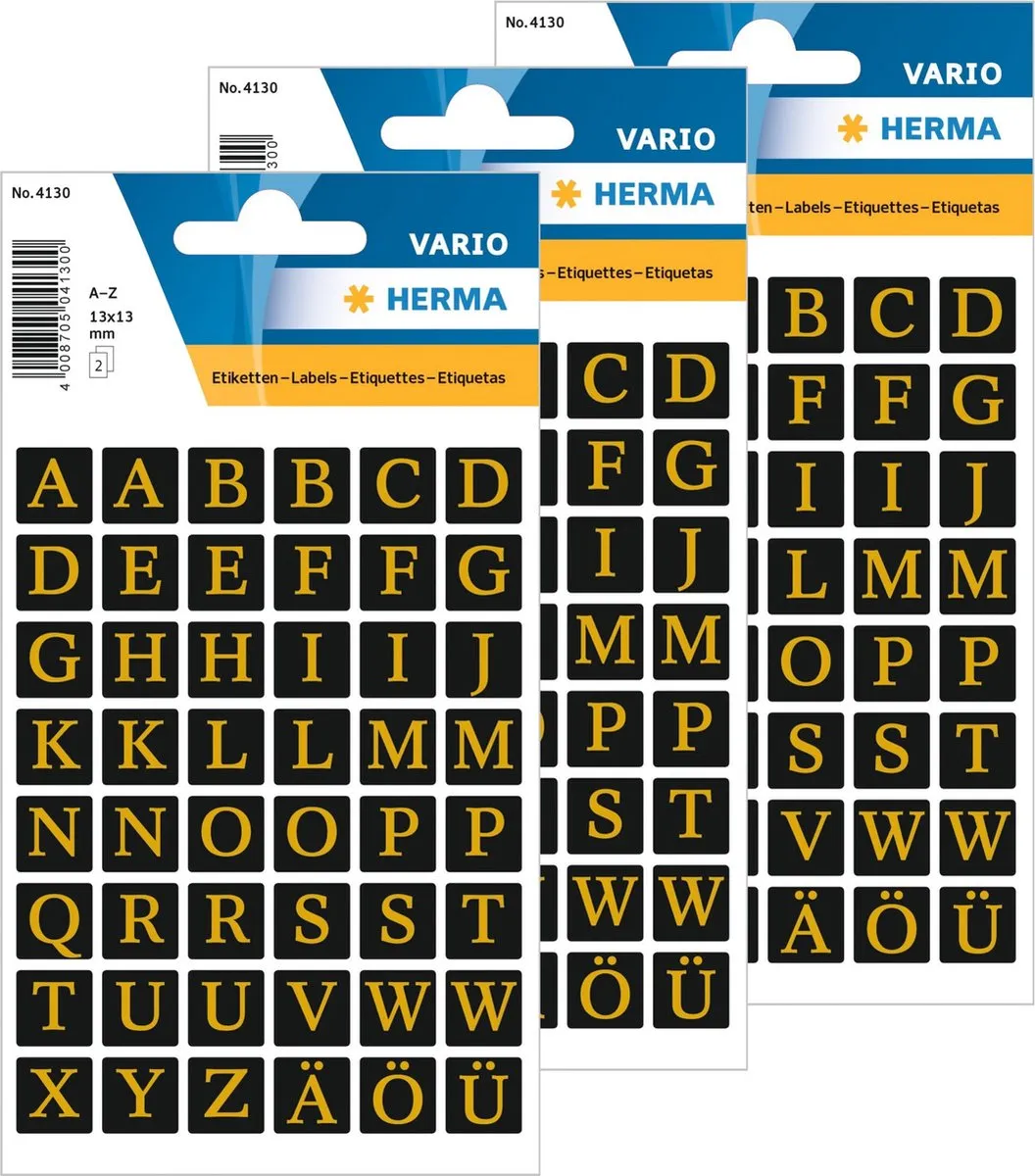 Herma Letterstickers 192 Stuks - 13mm - Zwart/Goud