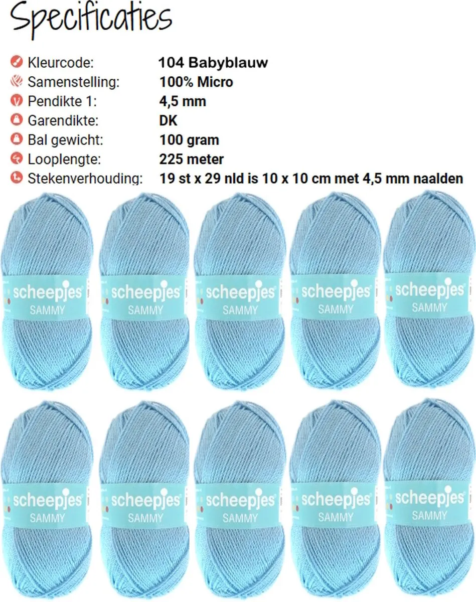 Scheepjes Sammy 104 Babyblauw - 10 Bollen 100g