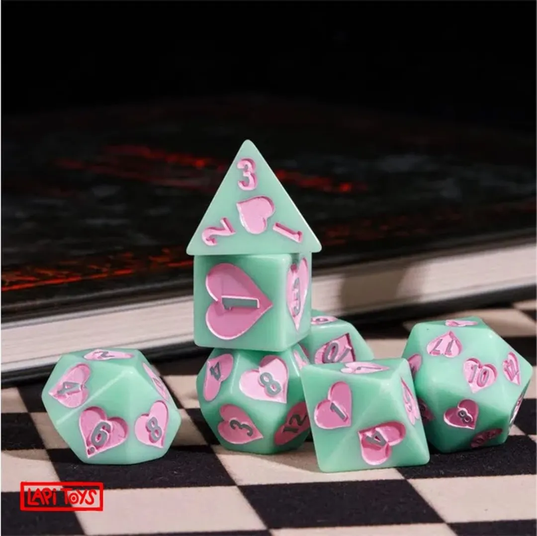 Lapi Toys D&D Dobbelstenen Set 7-delig - Acryl - Groen Roze
