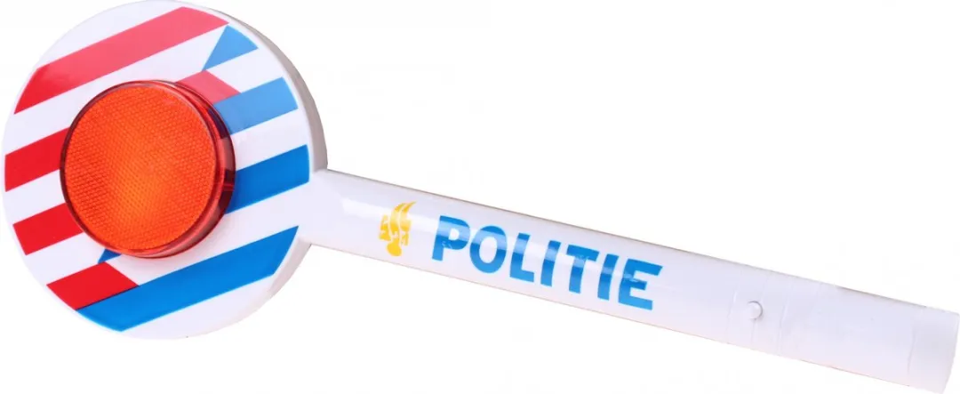 Johntoy Politie Stopbord 32cm - Met Handvat en Licht - Wit
