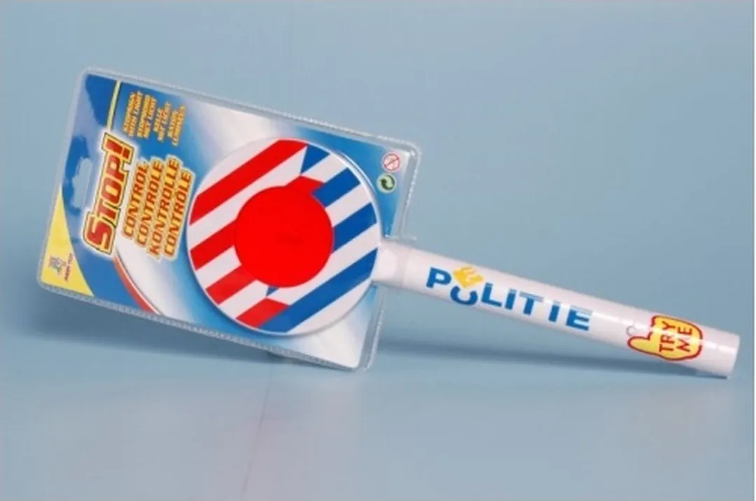Johntoy Politie Stopbord 32cm - Met Handvat en Licht - Wit
