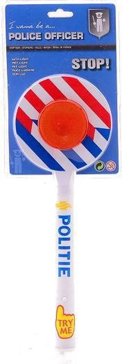 Johntoy Politie Stopbord 32cm - Met Handvat en Licht - Wit