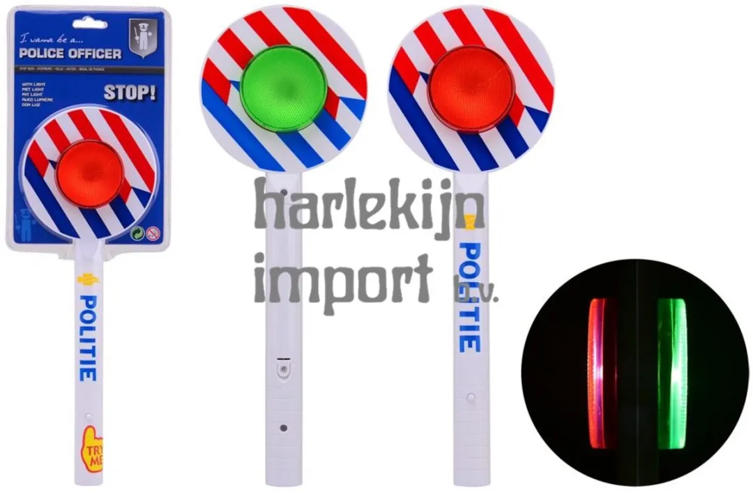 Johntoy Politie Stopbord 32cm - Met Handvat en Licht - Wit - afbeelding 6 van 6