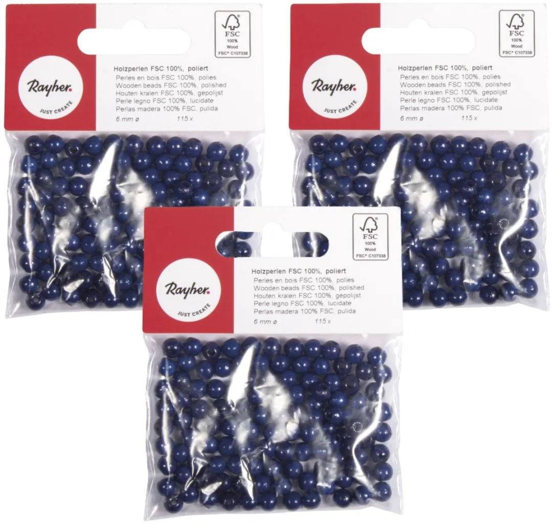 Rayher Houten Kralen 6mm - Donkerblauw - 345 Stuks